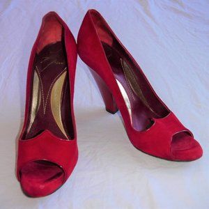 ZAC POSEN Indiana Red Suede Peep Toe Heels sz 8.5